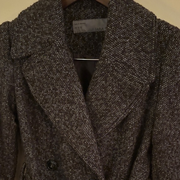 Zara Basic Brown & Gray Wool Blend Double-Breasted Coat Sz S Winter Warm Neutral - Picture 4 of 7